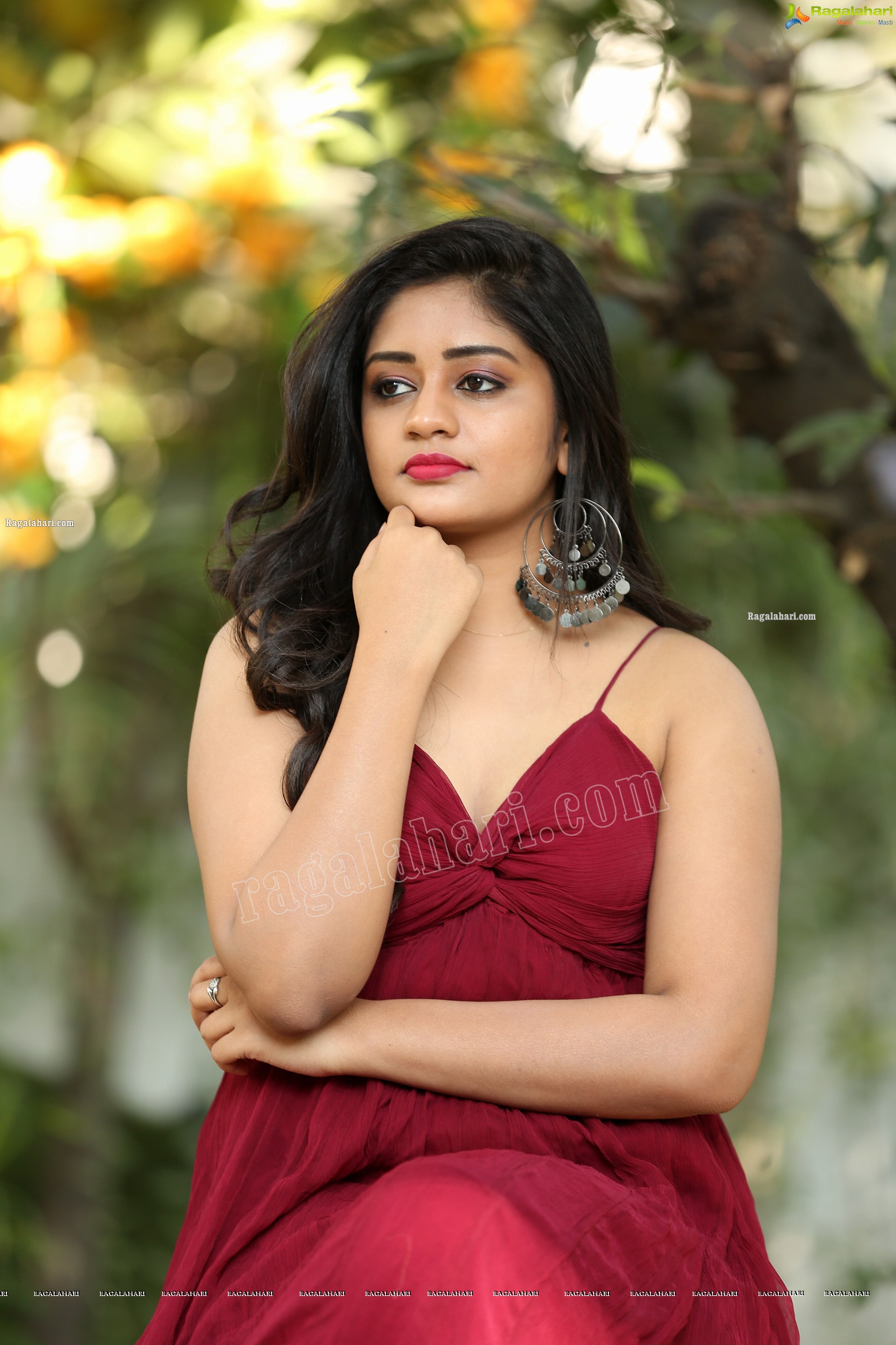 Deepa Umapathy in Red Spaghetti Strap Knot Front Dress, Exclusive Photo Shoot