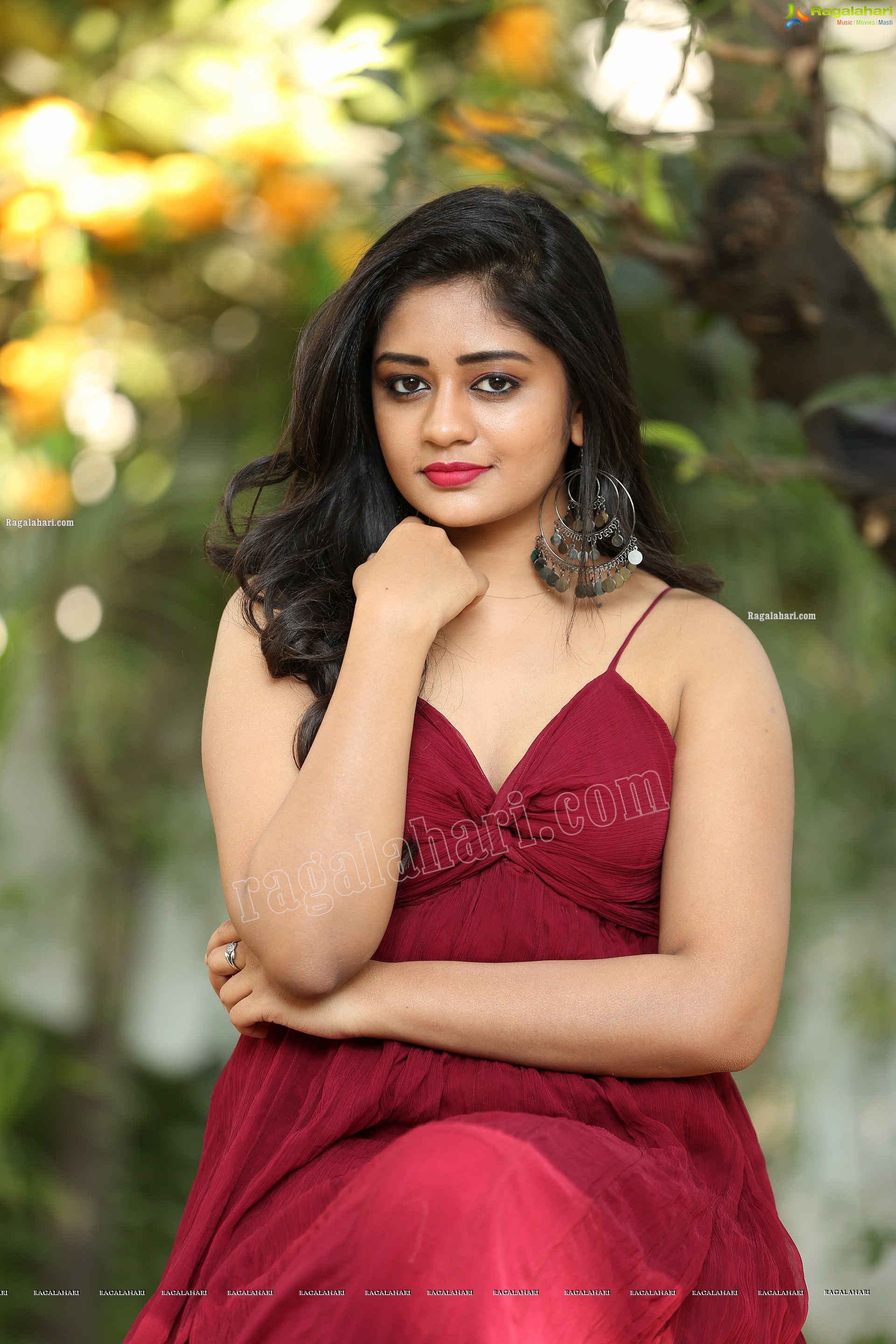 Deepa Umapathy in Red Spaghetti Strap Knot Front Dress, Exclusive Photo Shoot