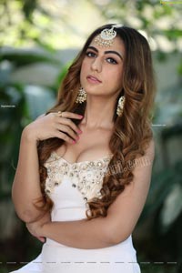 Harshita Panwar in White Prom Dress With High Slit