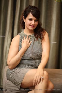 Saloni Aswani Exclusive Photos in Gray Striped Bodycon Dress