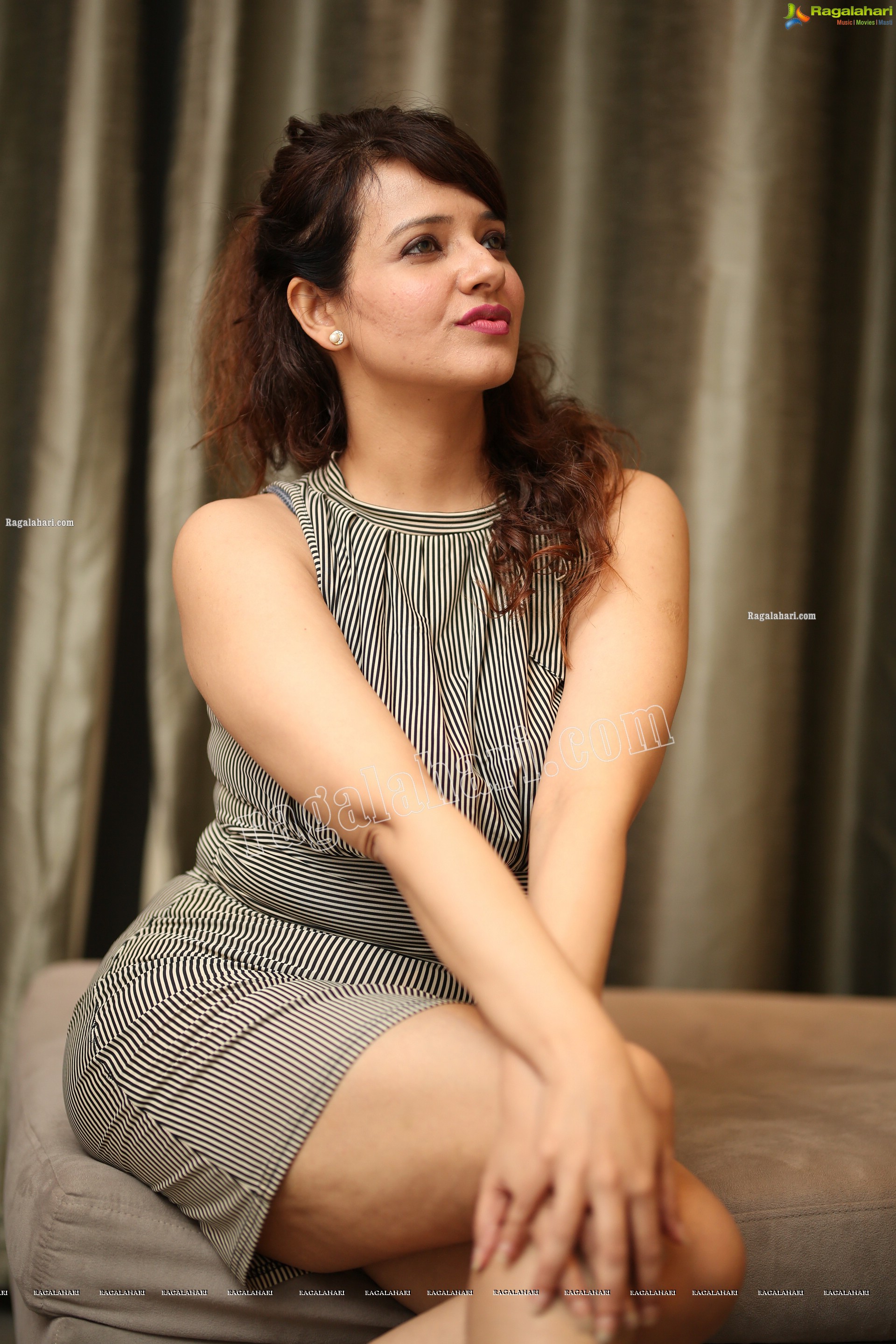 Saloni Aswani in Gray Striped Bodycon Mini Dress, Exclusive Photo Shoot