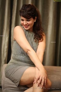 Saloni Aswani Exclusive Photos in Gray Striped Bodycon Dress