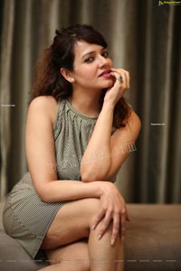 Saloni Aswani Exclusive Photos in Gray Striped Bodycon Dress