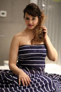 Saloni Aswani in Navy Blue Strapless Striped Swing Dress