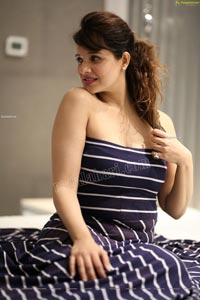 Saloni Aswani in Navy Blue Strapless Striped Swing Dress