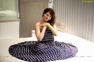 Saloni Aswani in Navy Blue Strapless Striped Swing Dress