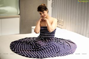 Saloni Aswani in Navy Blue Strapless Striped Swing Dress