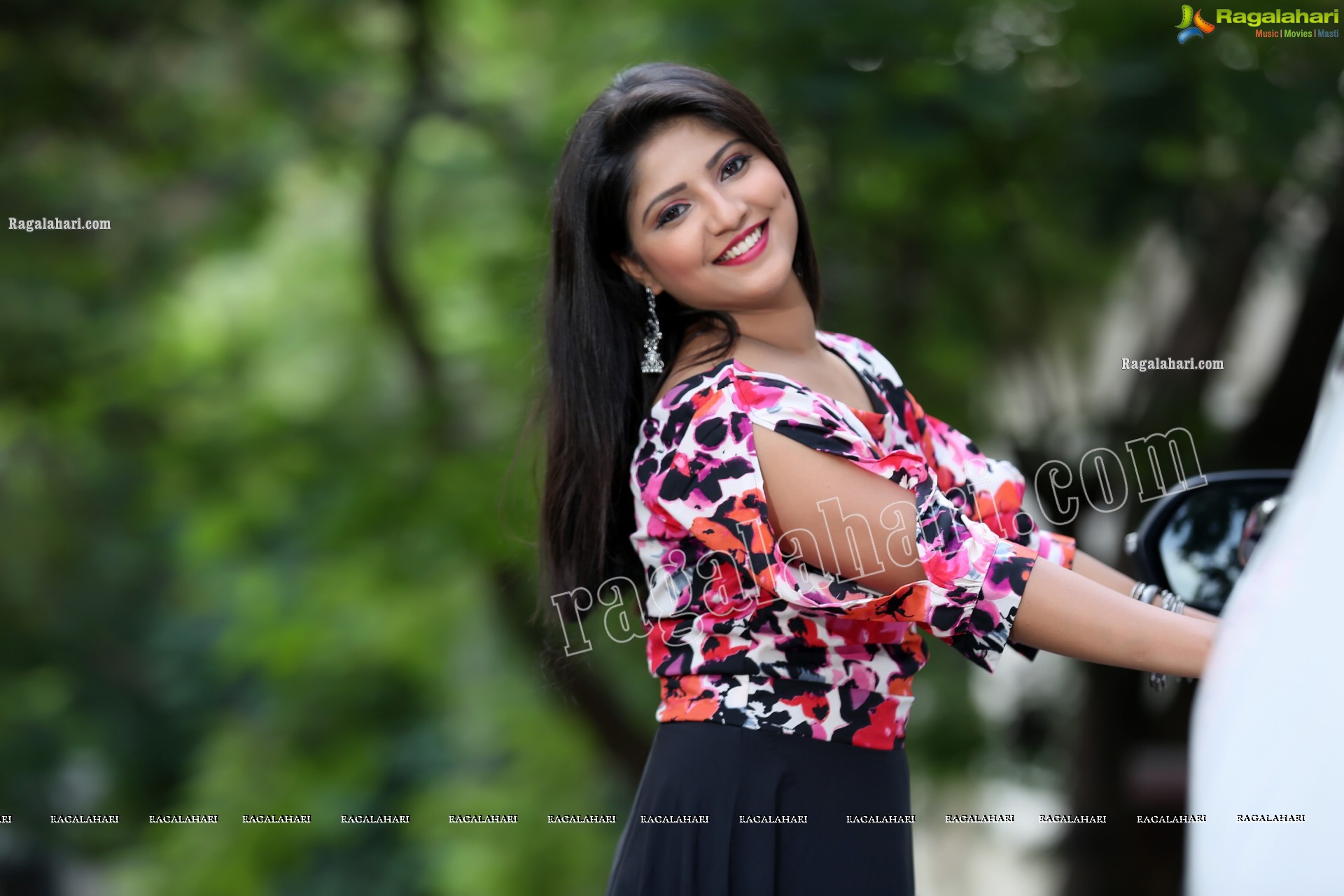 Shabeena Shaik in Blue Floral Top and Black Skirt Exclusive Photo Shoot