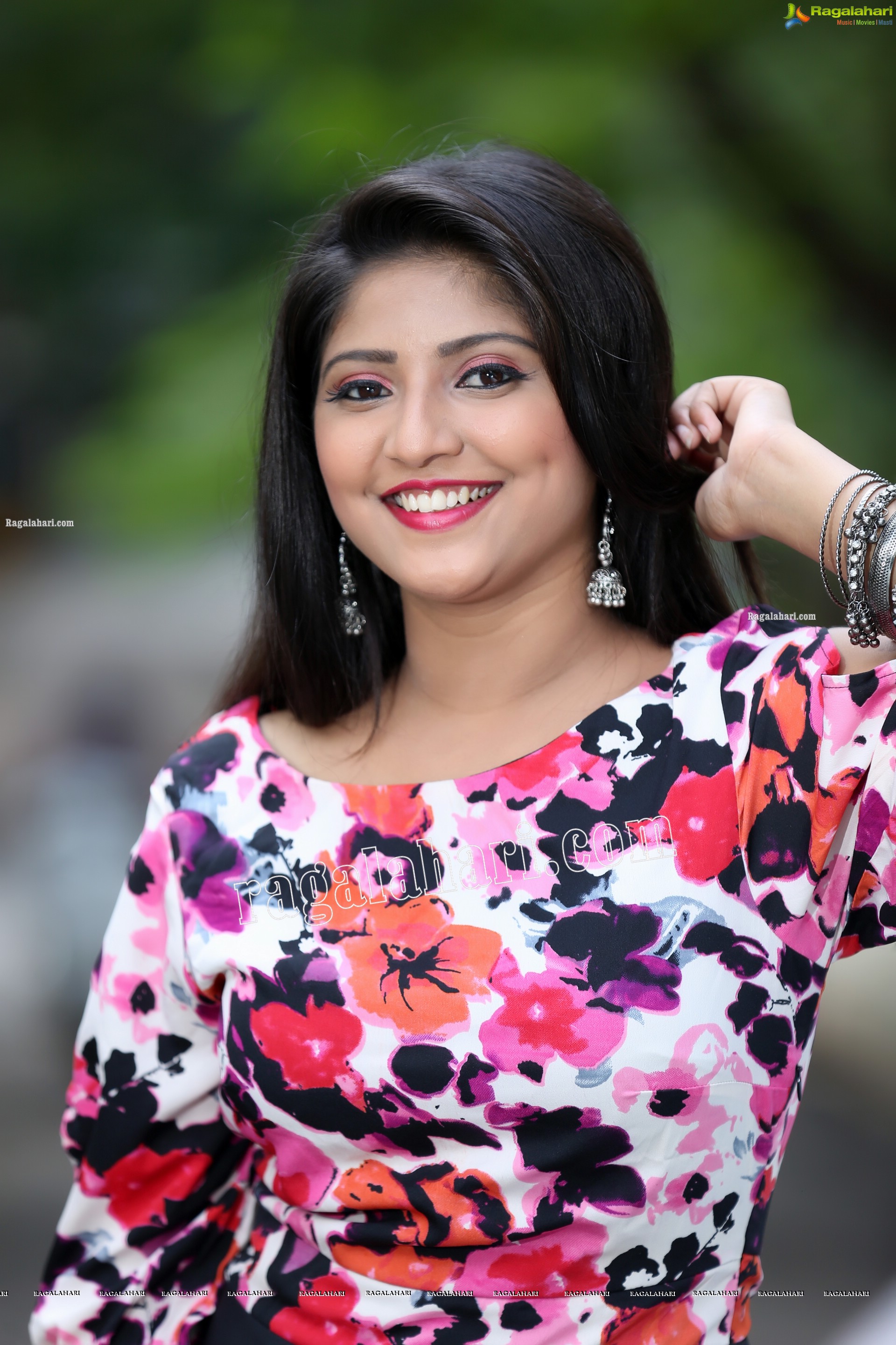 Shabeena Shaik in Blue Floral Top and Black Skirt Exclusive Photo Shoot