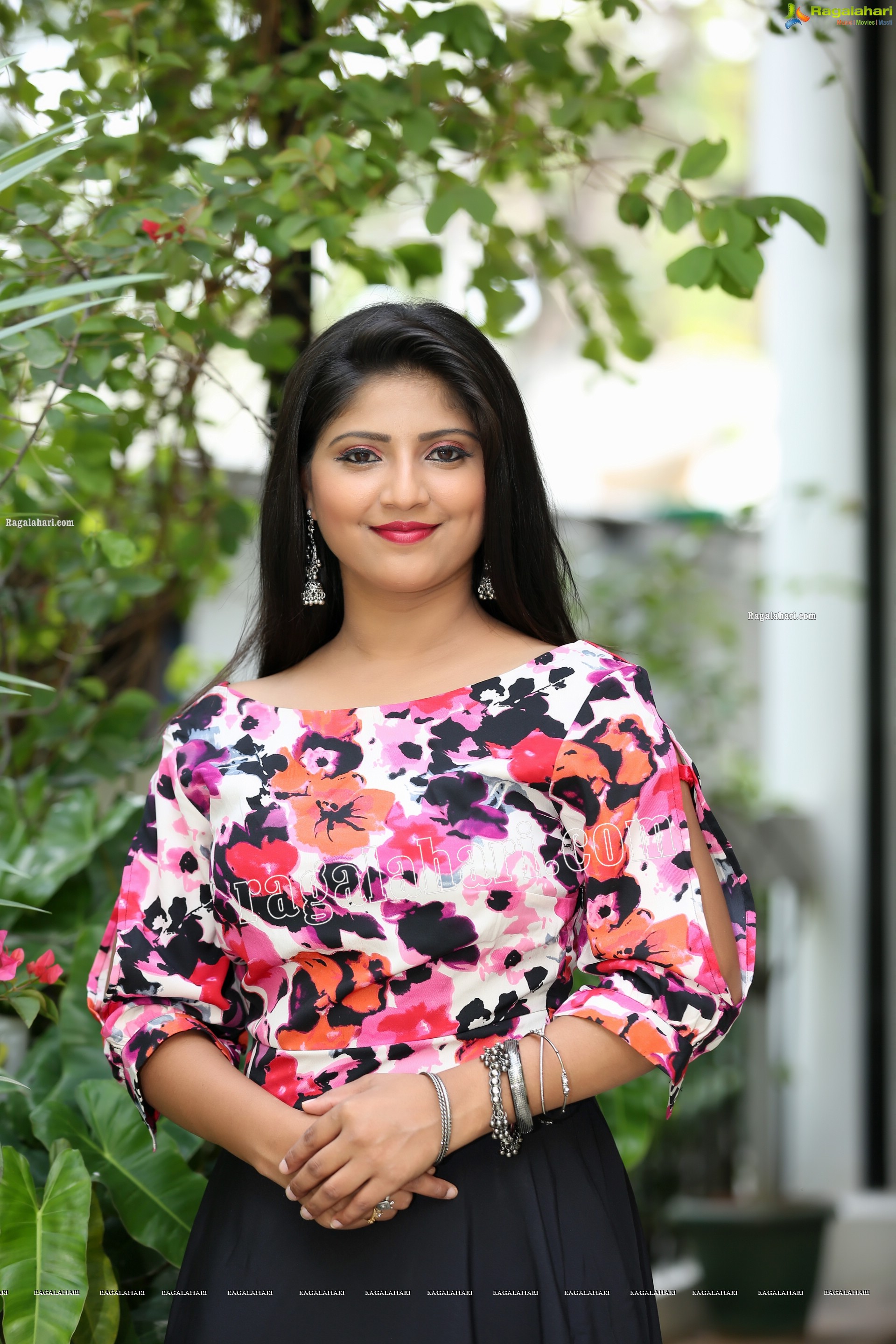 Shabeena Shaik in Blue Floral Top and Black Skirt Exclusive Photo Shoot