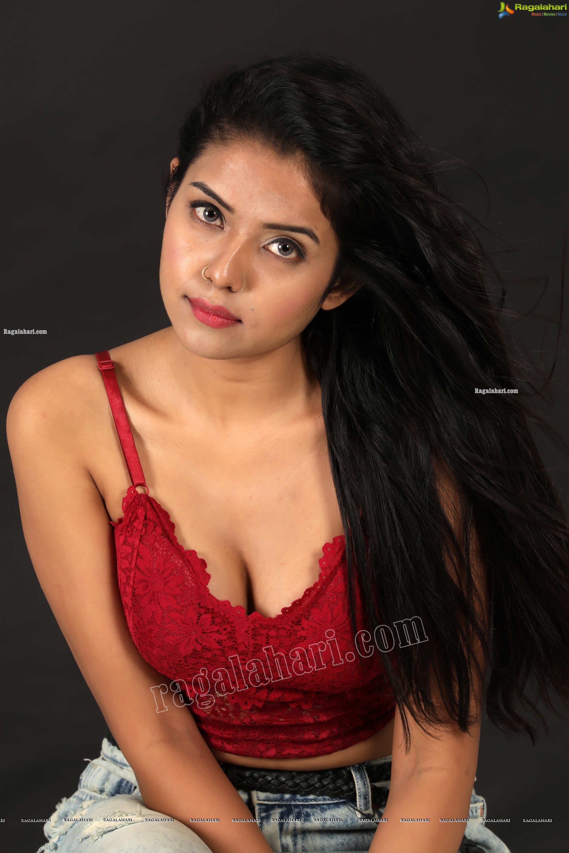 Swati Mandal in Red Lace Crop Top and Jeans Exclusive Photo Shoot