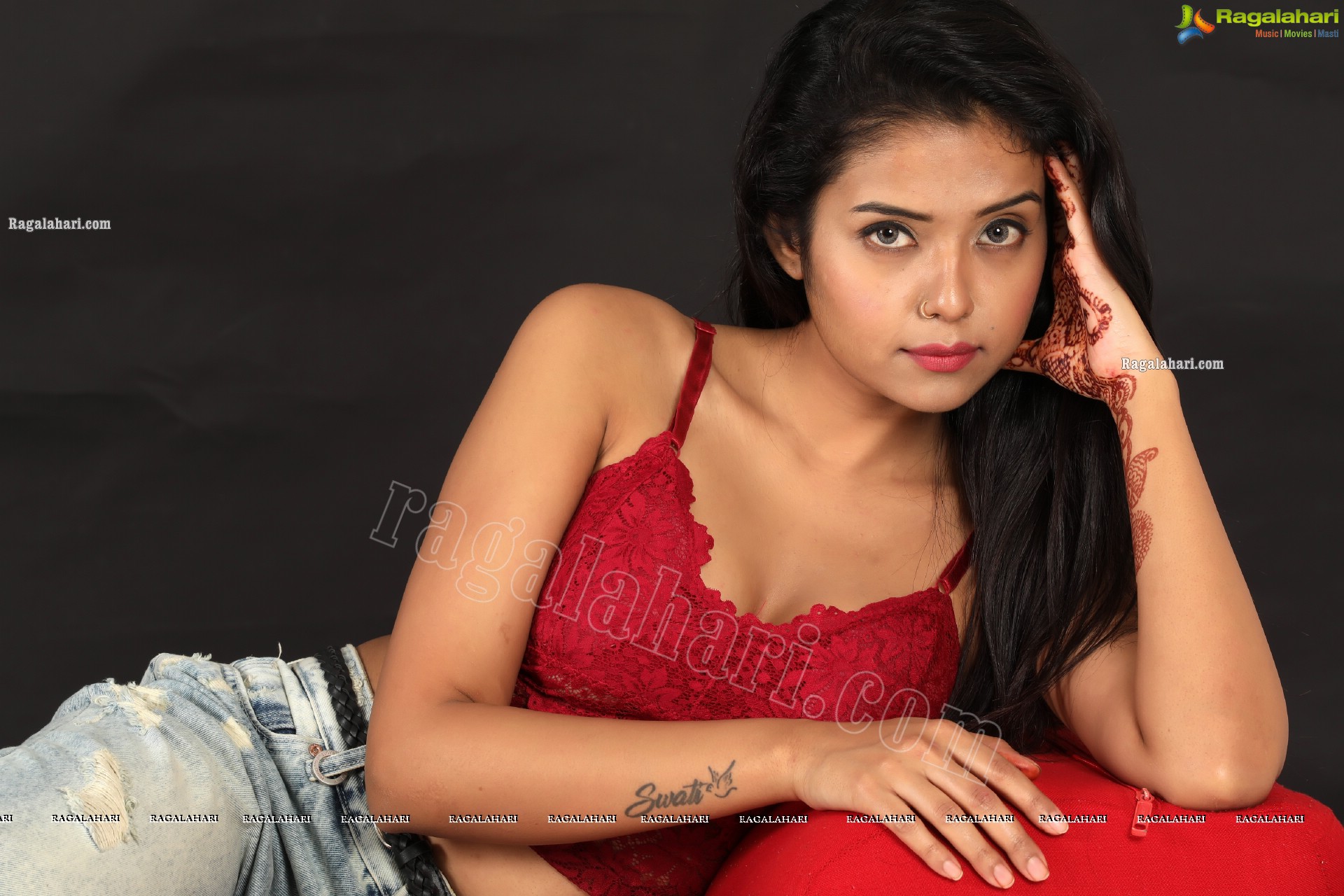 Swati Mandal in Red Lace Crop Top and Jeans Exclusive Photo Shoot