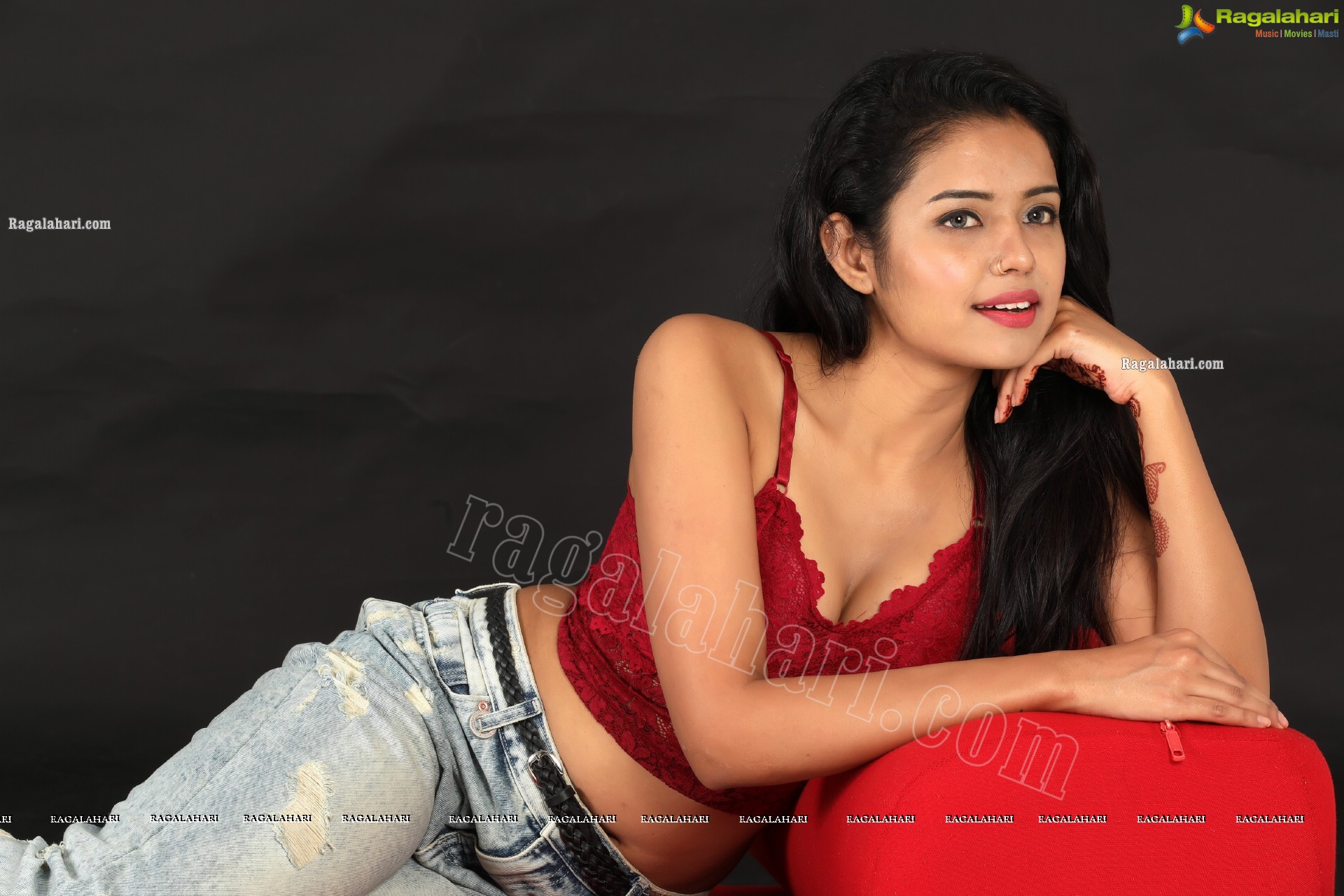 Swati Mandal in Red Lace Crop Top and Jeans Exclusive Photo Shoot