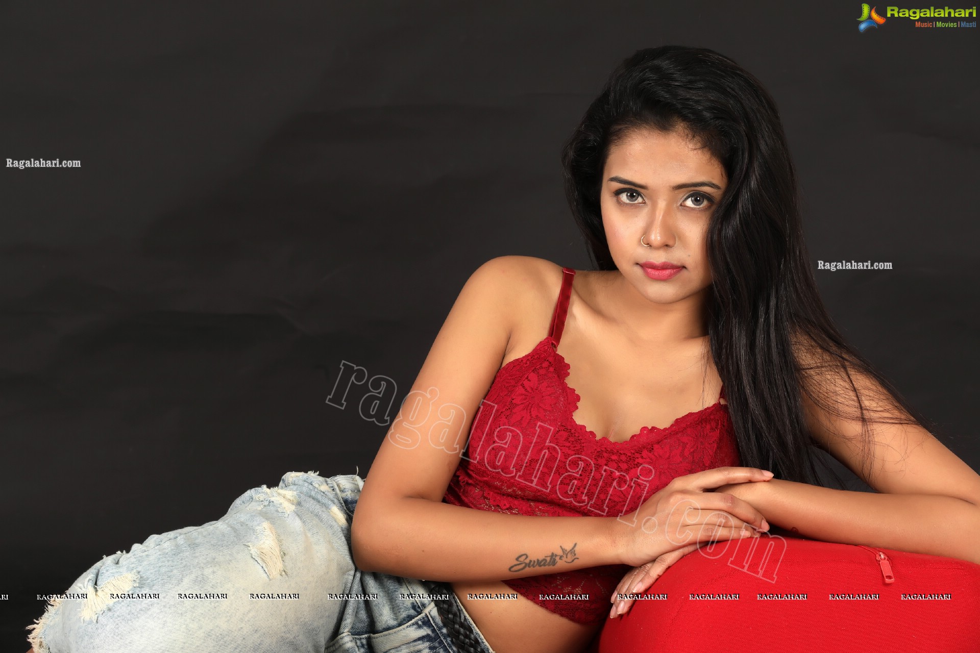 Swati Mandal in Red Lace Crop Top and Jeans Exclusive Photo Shoot