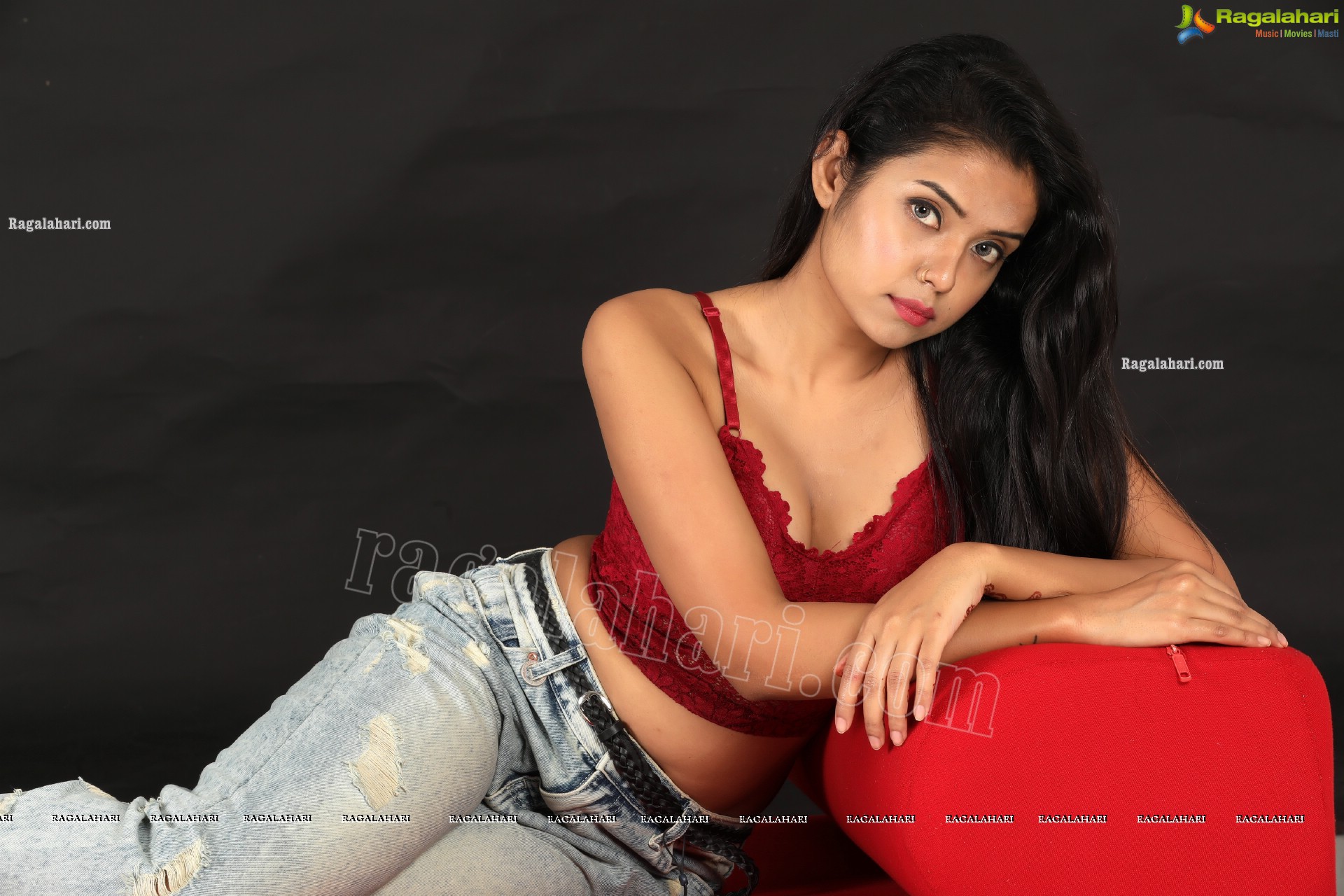 Swati Mandal in Red Lace Crop Top and Jeans Exclusive Photo Shoot