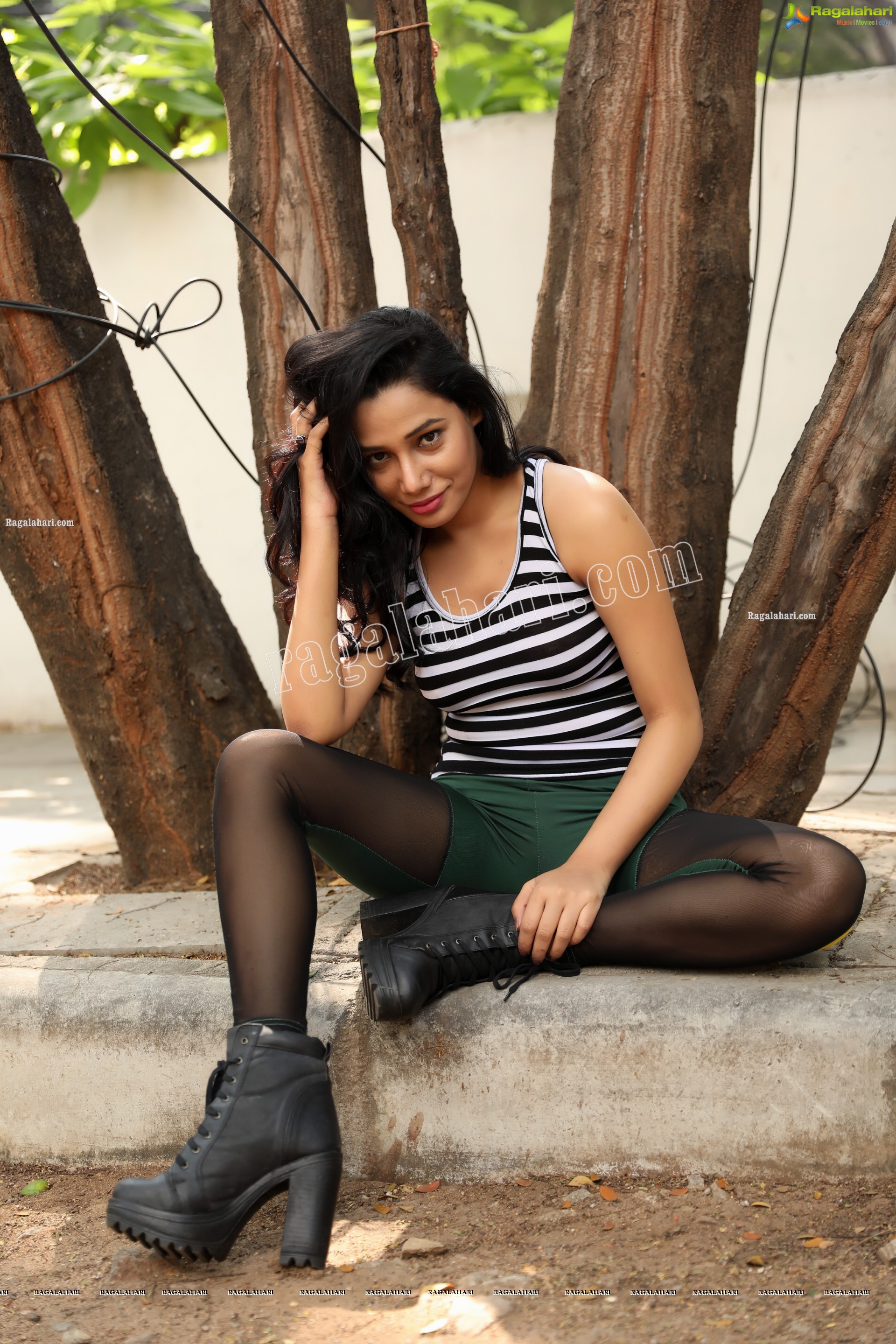 Tueeshaa in Black & White Striped Tank Top Exclusive Photo Shoot