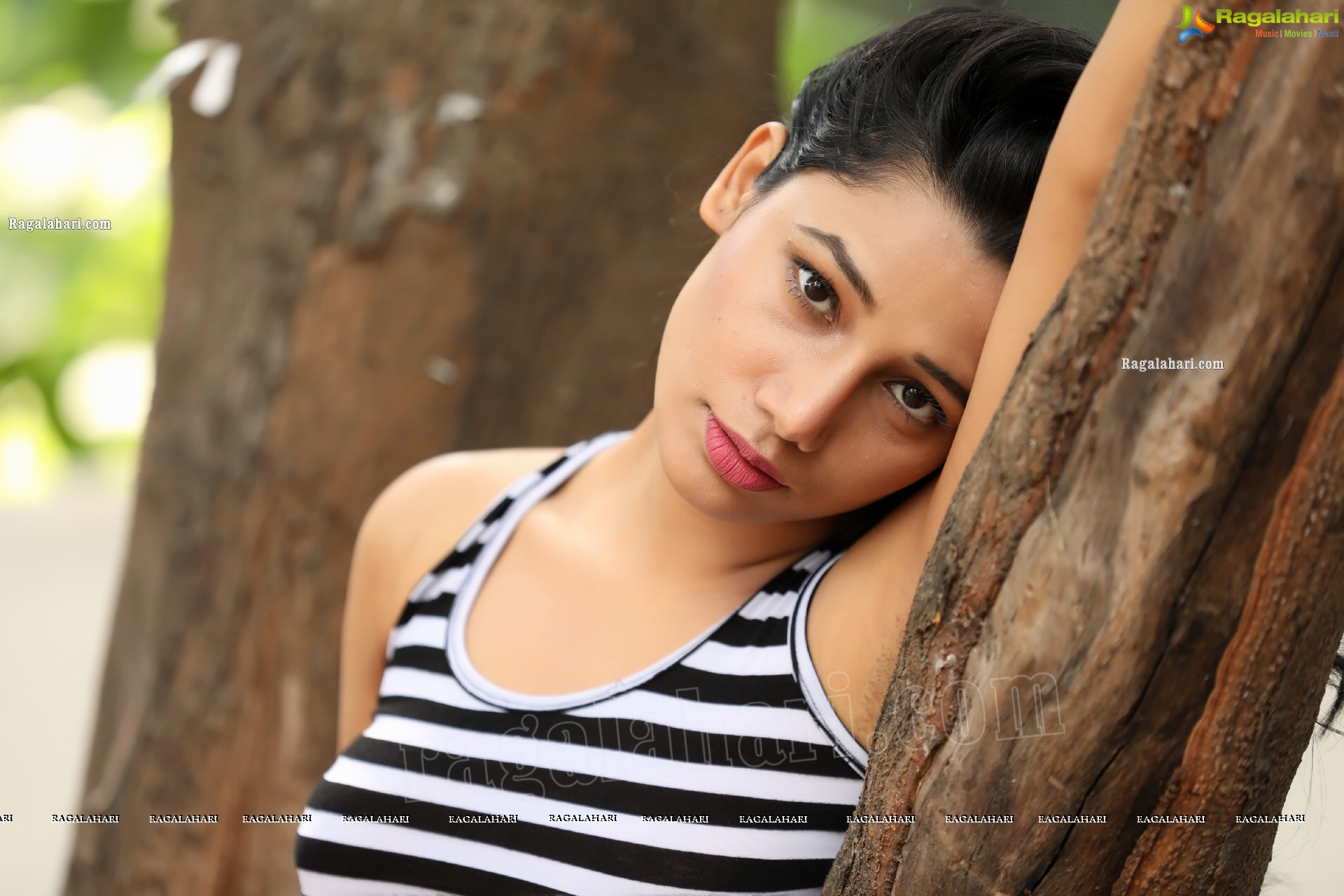 Tueeshaa in Black & White Striped Tank Top Exclusive Photo Shoot