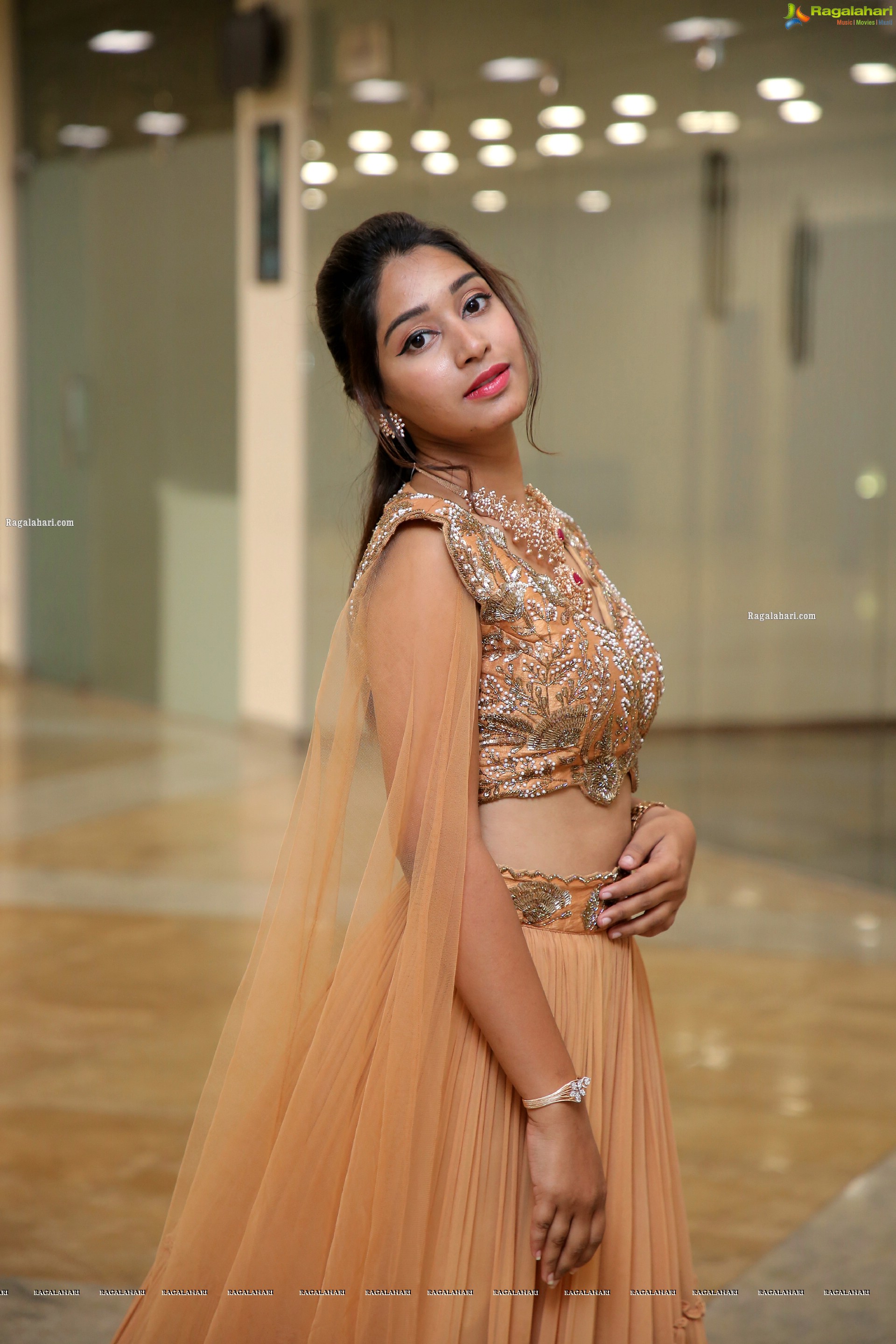 Chandini Gollapudi in Beautiful Beige Lehenga Choli, HD Photo Gallery