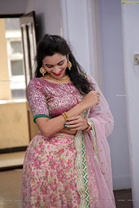Priyanka Chowdary in Pink Embellished Lehenga, HD Photo Gall