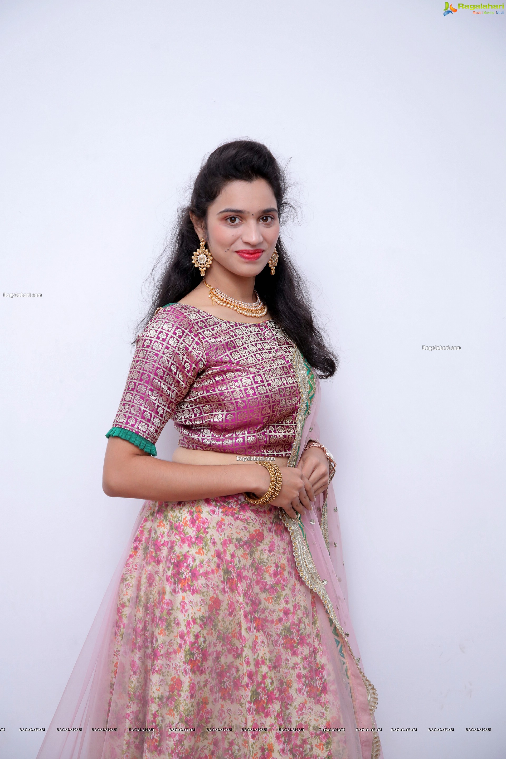 Priyanka Chowdary in Pink Embellished Lehenga, HD Photo Gallery