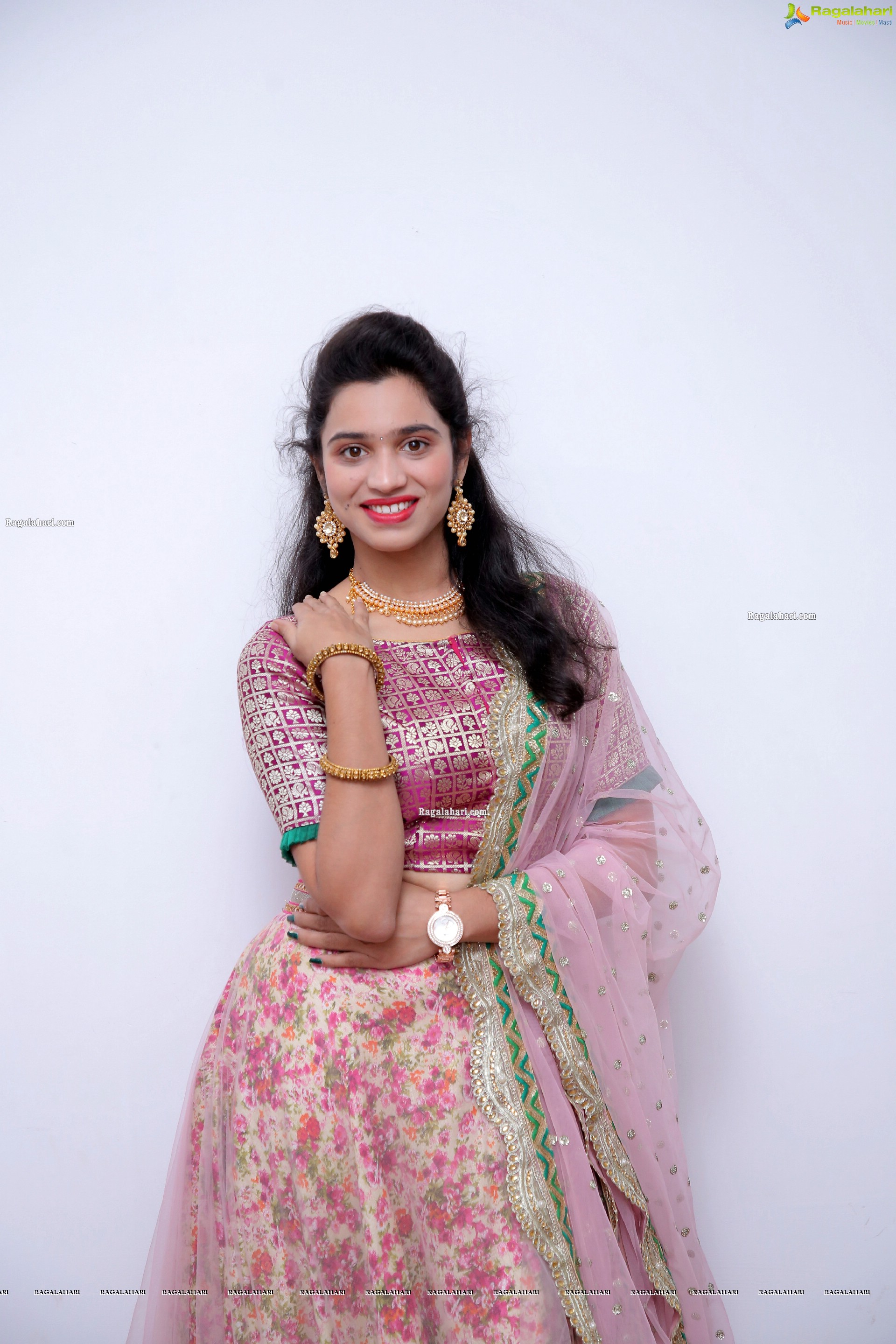 Priyanka Chowdary in Pink Embellished Lehenga, HD Photo Gallery