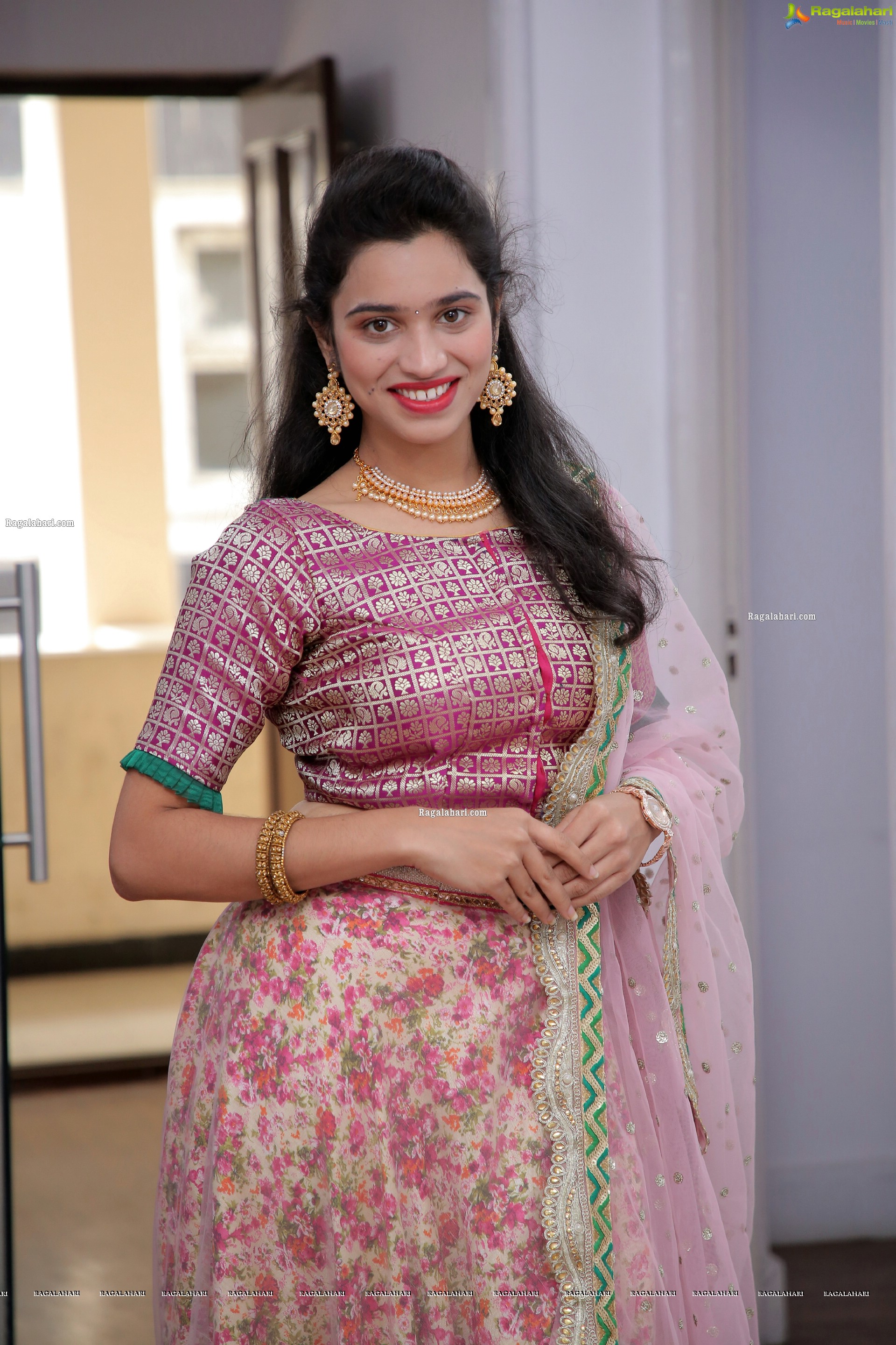 Priyanka Chowdary in Pink Embellished Lehenga, HD Photo Gallery