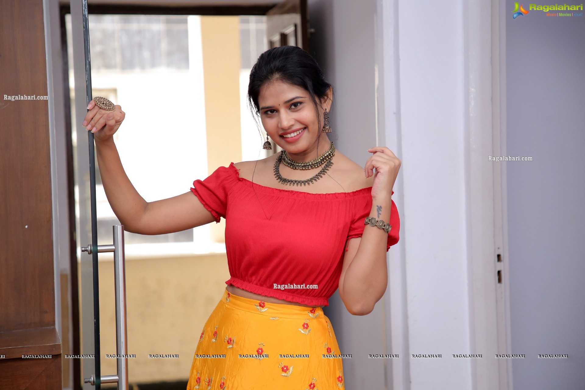 Sahasra Reddy Stills in Yellow Lehenga, HD Photo Gallery