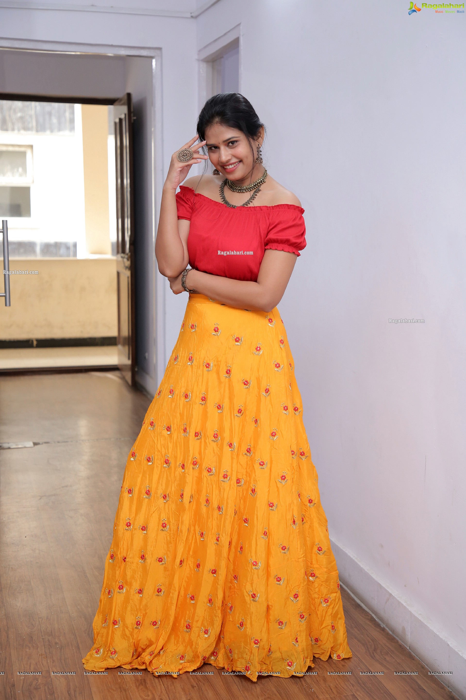 Sahasra Reddy Stills in Yellow Lehenga, HD Photo Gallery