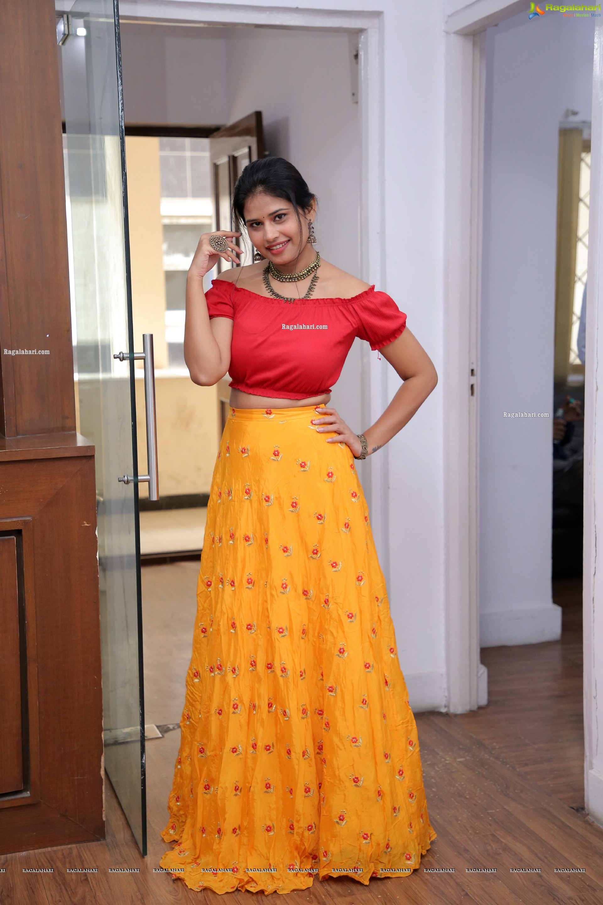 Sahasra Reddy Stills in Yellow Lehenga, HD Photo Gallery