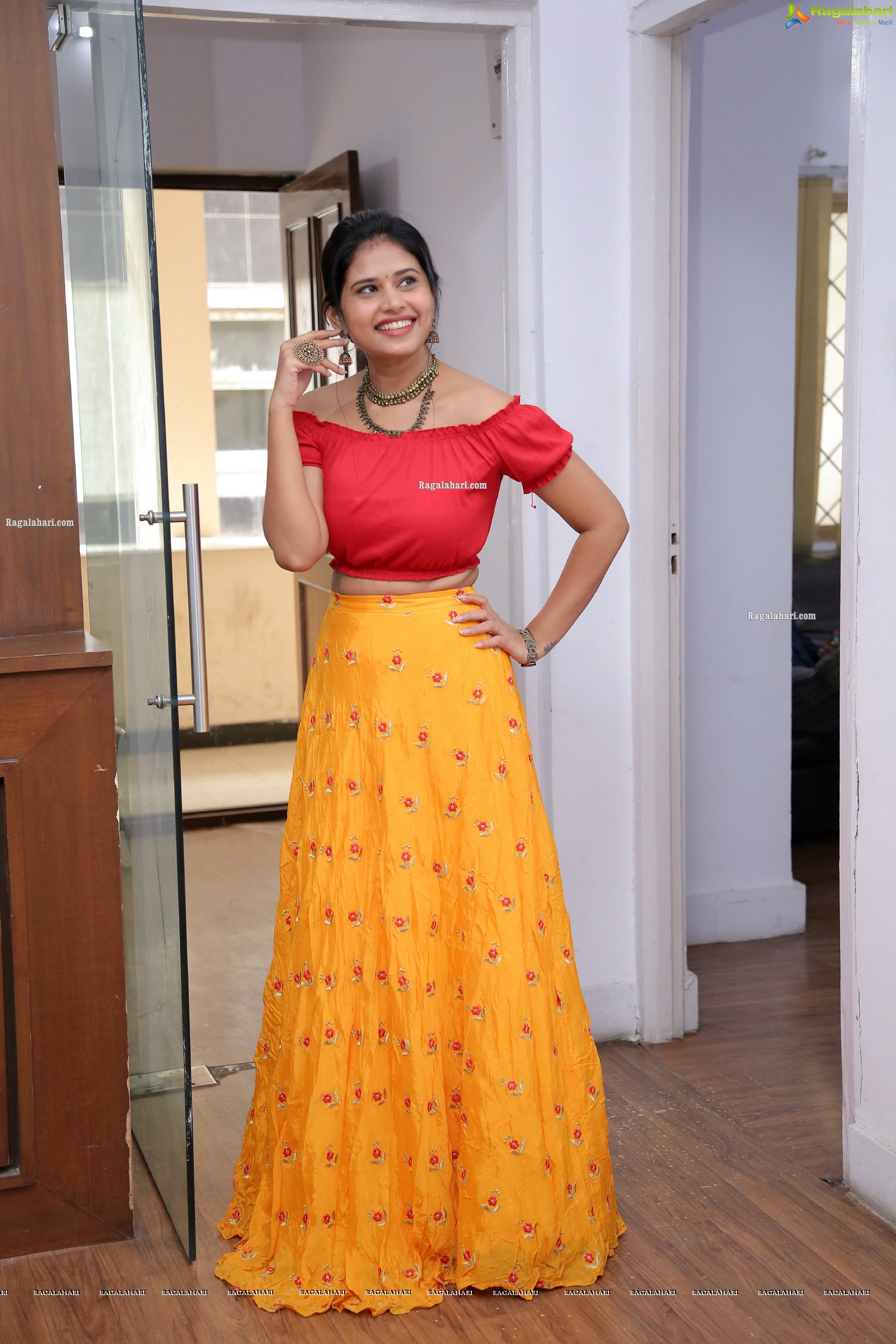 Sahasra Reddy Stills in Yellow Lehenga, HD Photo Gallery