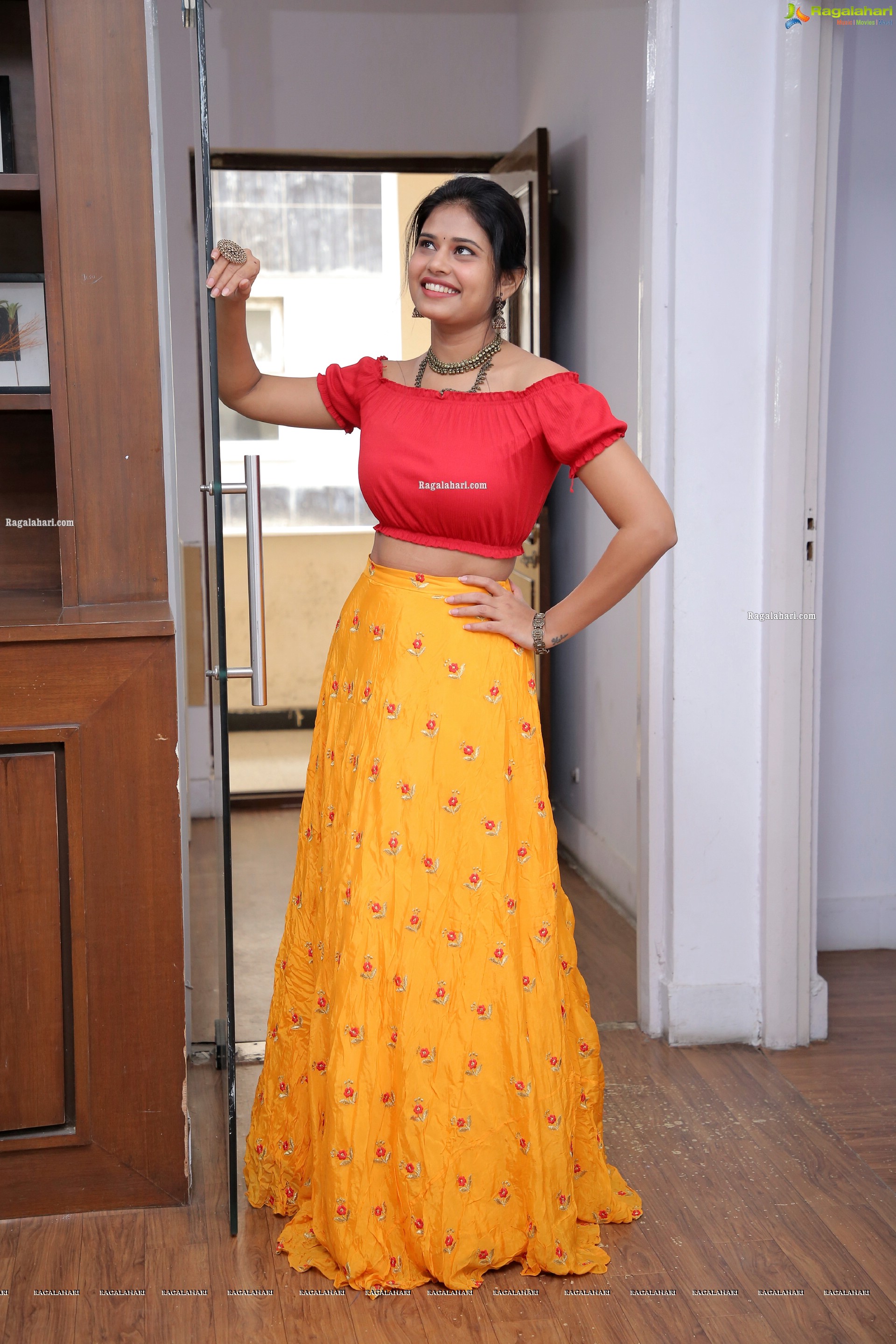 Sahasra Reddy Stills in Yellow Lehenga, HD Photo Gallery