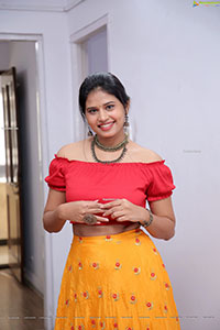 Sahasra Reddy Stills in Yellow Lehenga