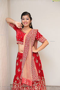 Shruthi Sharma in Red Designer Lehenga