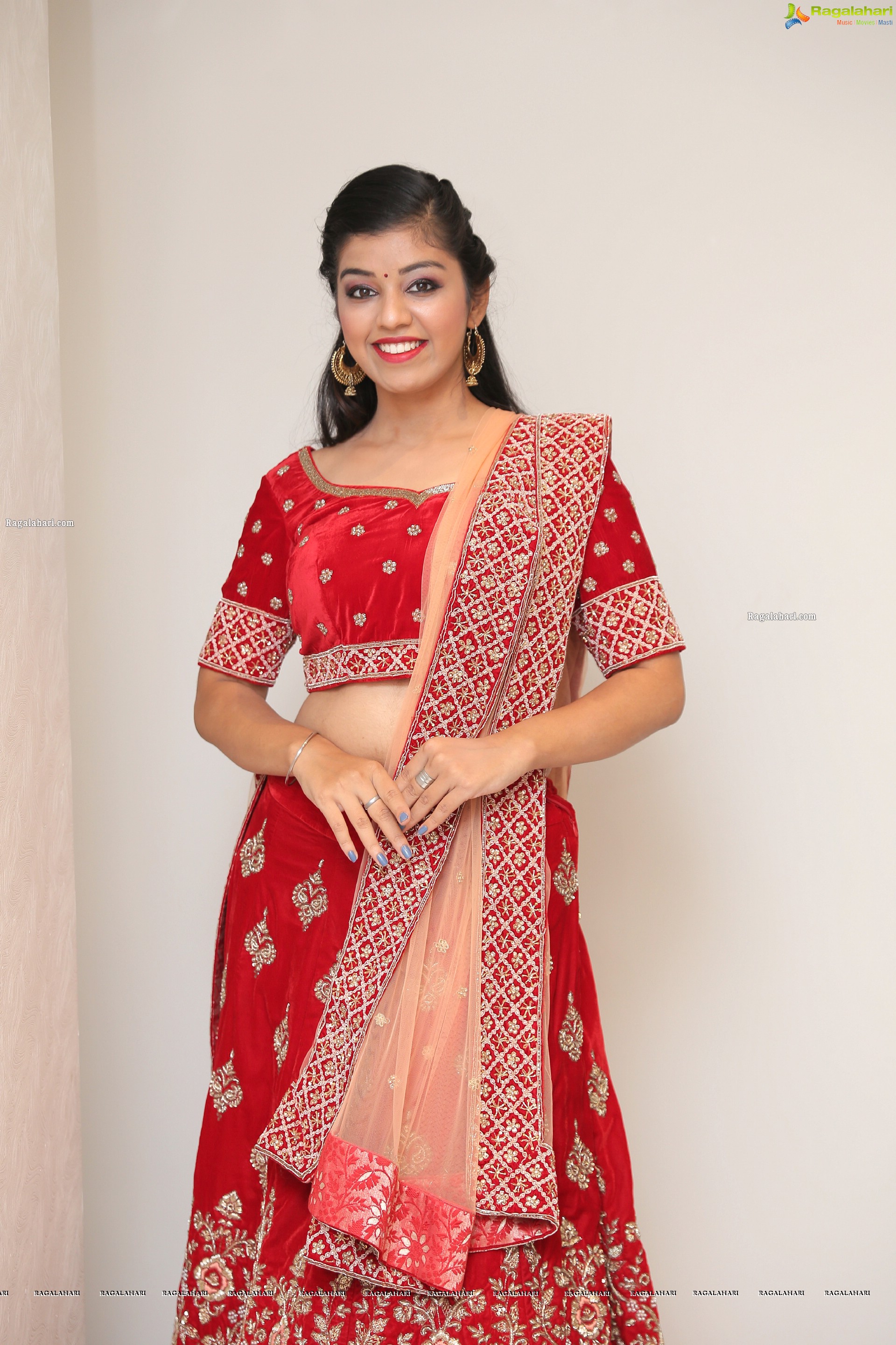 Shruthi Sharma in Red Designer Lehenga, HD Photo Gallery