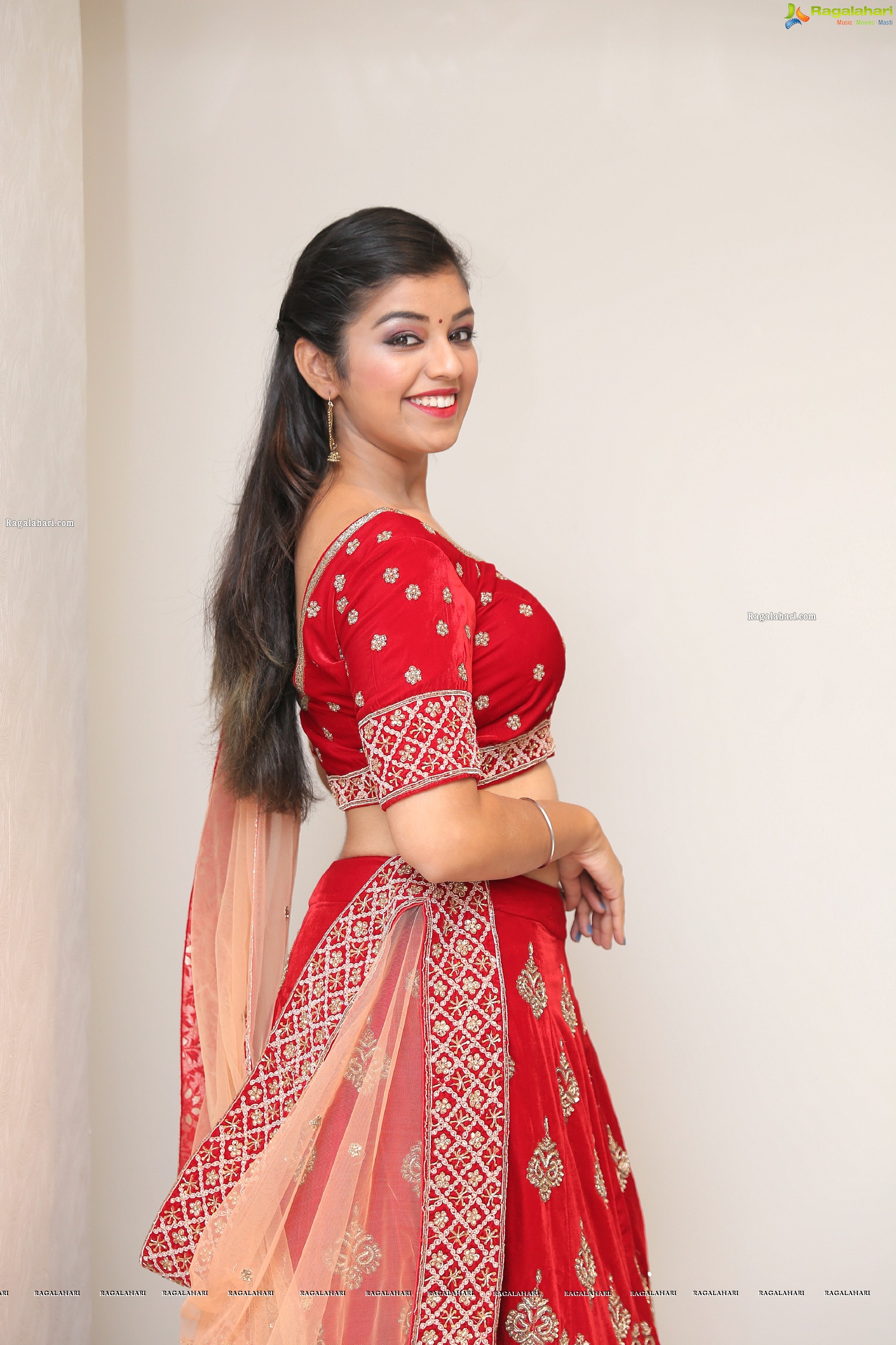 Shruthi Sharma in Red Designer Lehenga, HD Photo Gallery