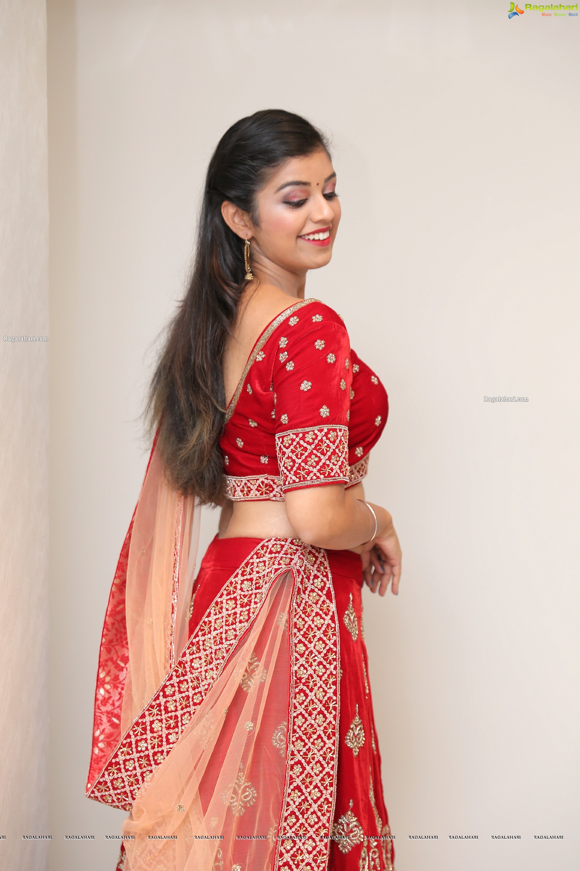 Shruthi Sharma in Red Designer Lehenga, HD Photo Gallery