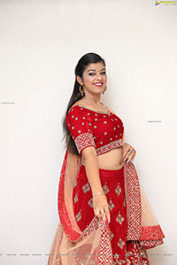 Shruthi Sharma in Red Designer Lehenga