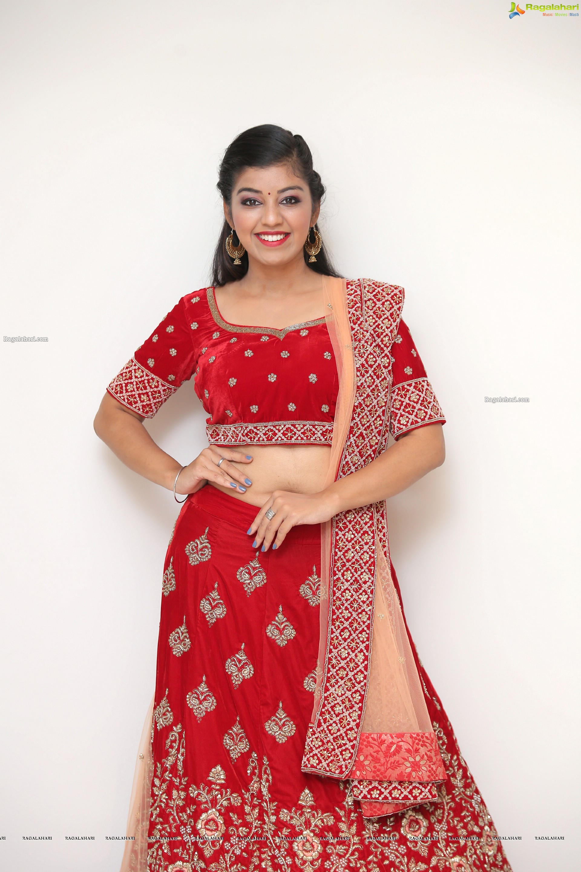 Shruthi Sharma in Red Designer Lehenga, HD Photo Gallery