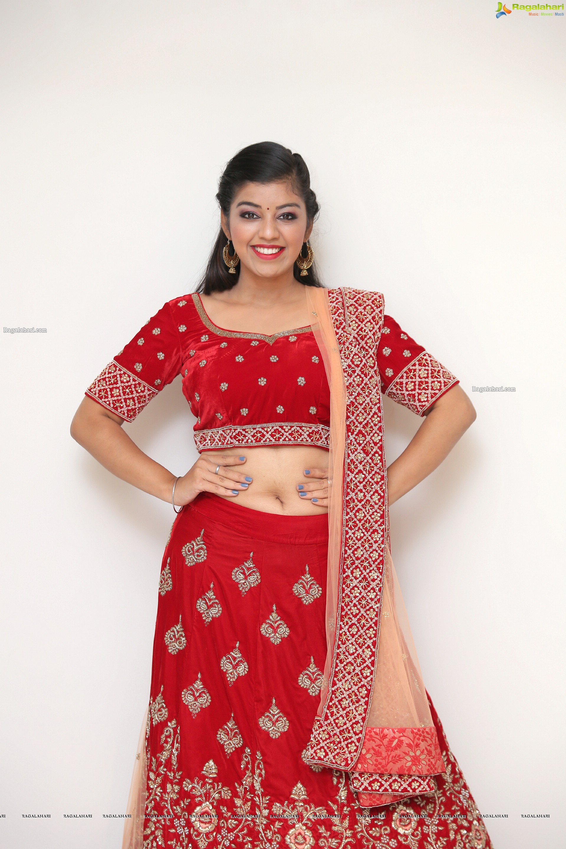 Shruthi Sharma in Red Designer Lehenga, HD Photo Gallery