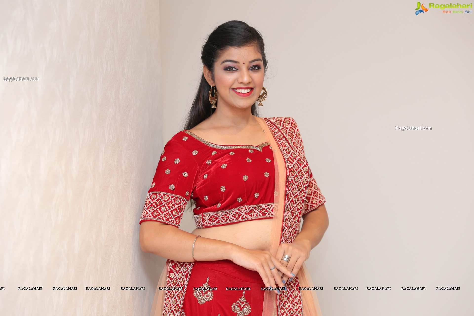 Shruthi Sharma in Red Designer Lehenga, HD Photo Gallery