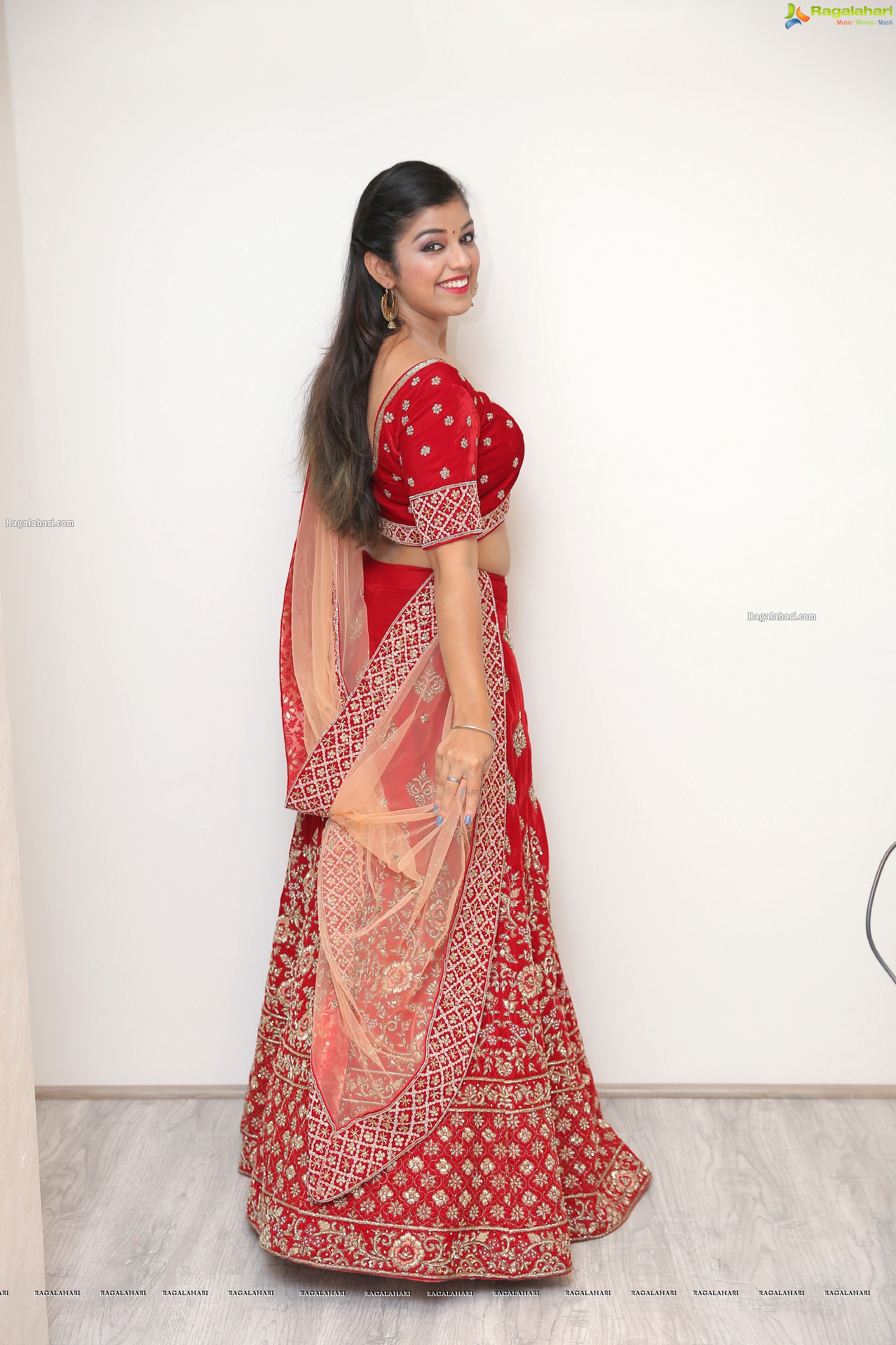 Shruthi Sharma in Red Designer Lehenga, HD Photo Gallery