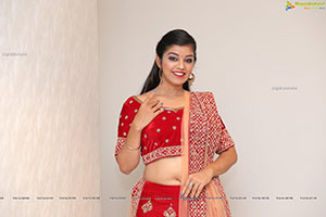 Shruthi Sharma in Red Designer Lehenga