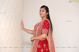 Shruthi Sharma in Red Designer Lehenga