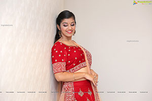 Shruthi Sharma in Red Designer Lehenga