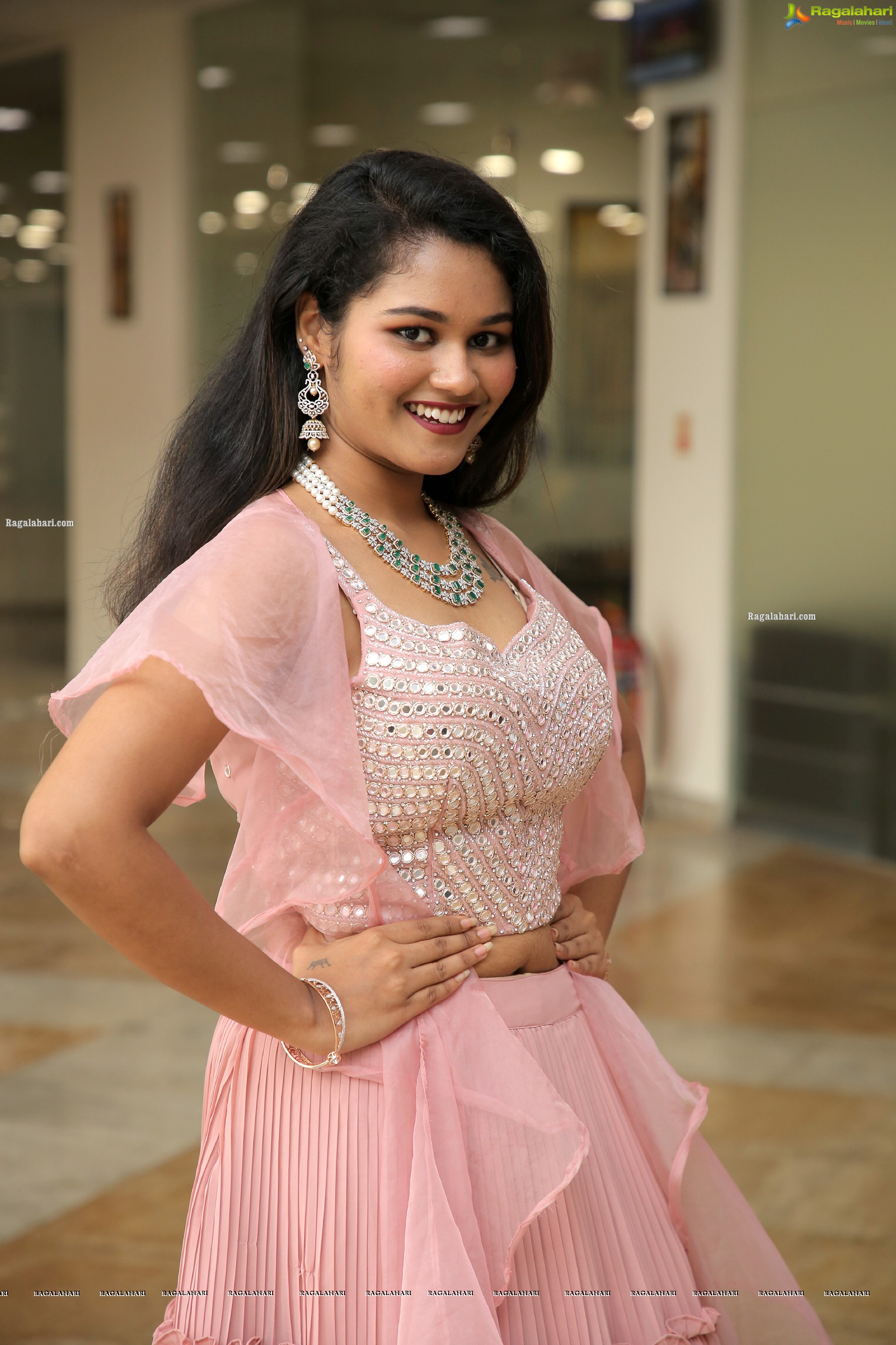 Yashaswi Shetty in Light Pink Ruffle Lehenga, HD Stills