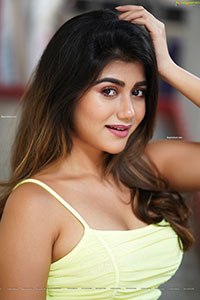 Prantika Das in Yellow Crop Top and Denim Shorts