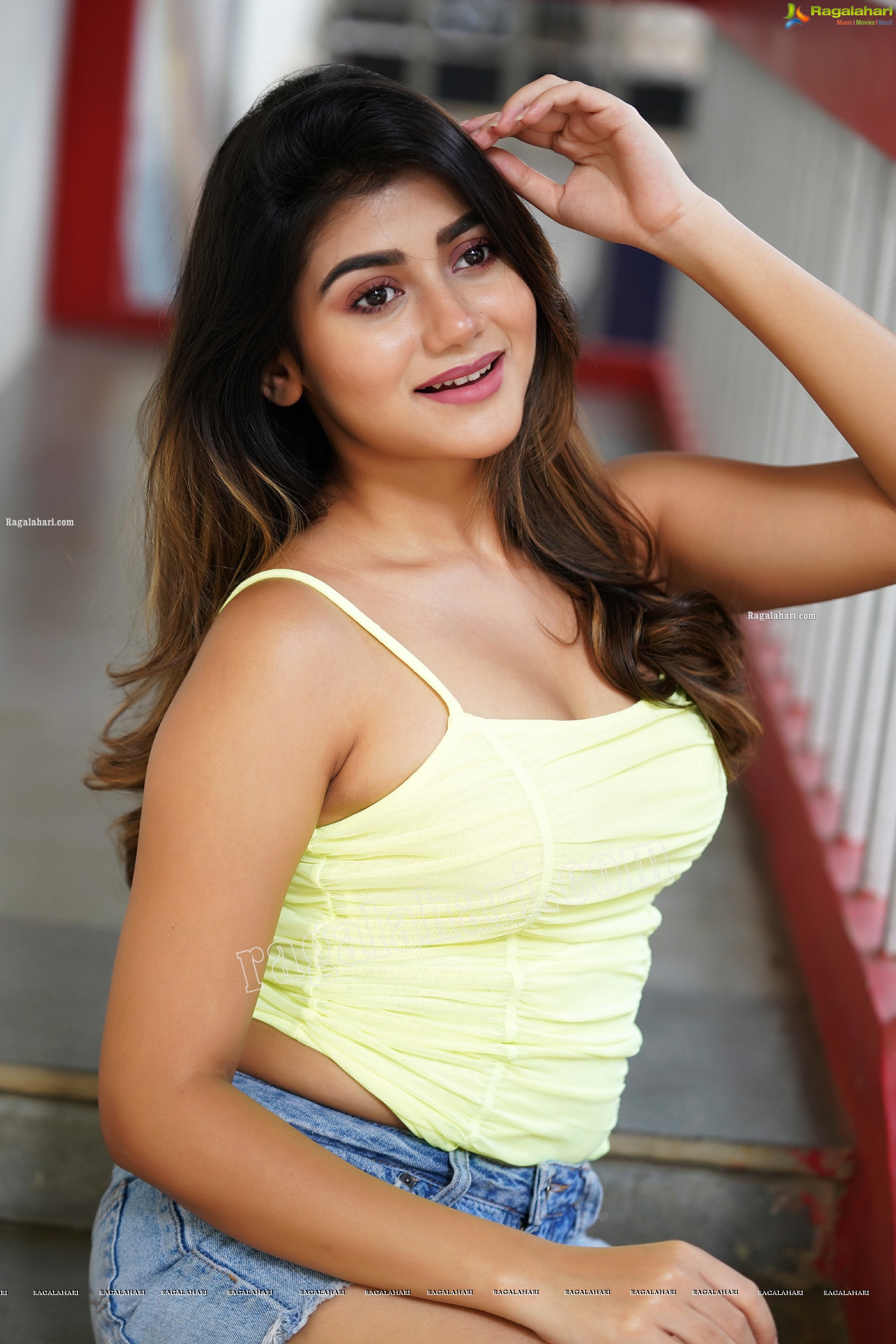Prantika Das in Yellow Crop Top and Denim Shorts, Exclusive Photoshoot