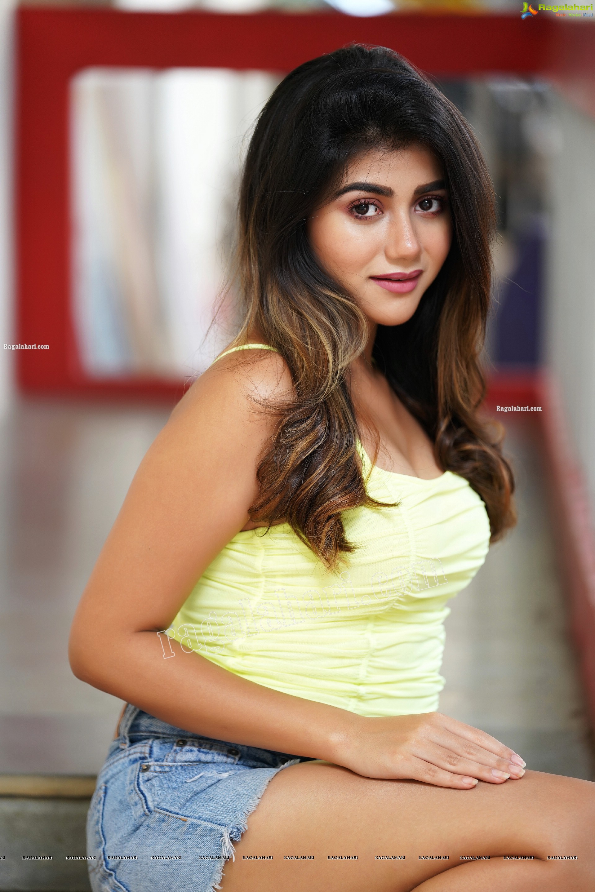 Prantika Das in Yellow Crop Top and Denim Shorts, Exclusive Photoshoot