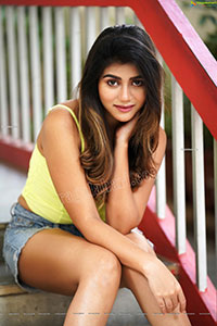 Prantika Das in Yellow Crop Top and Denim Shorts