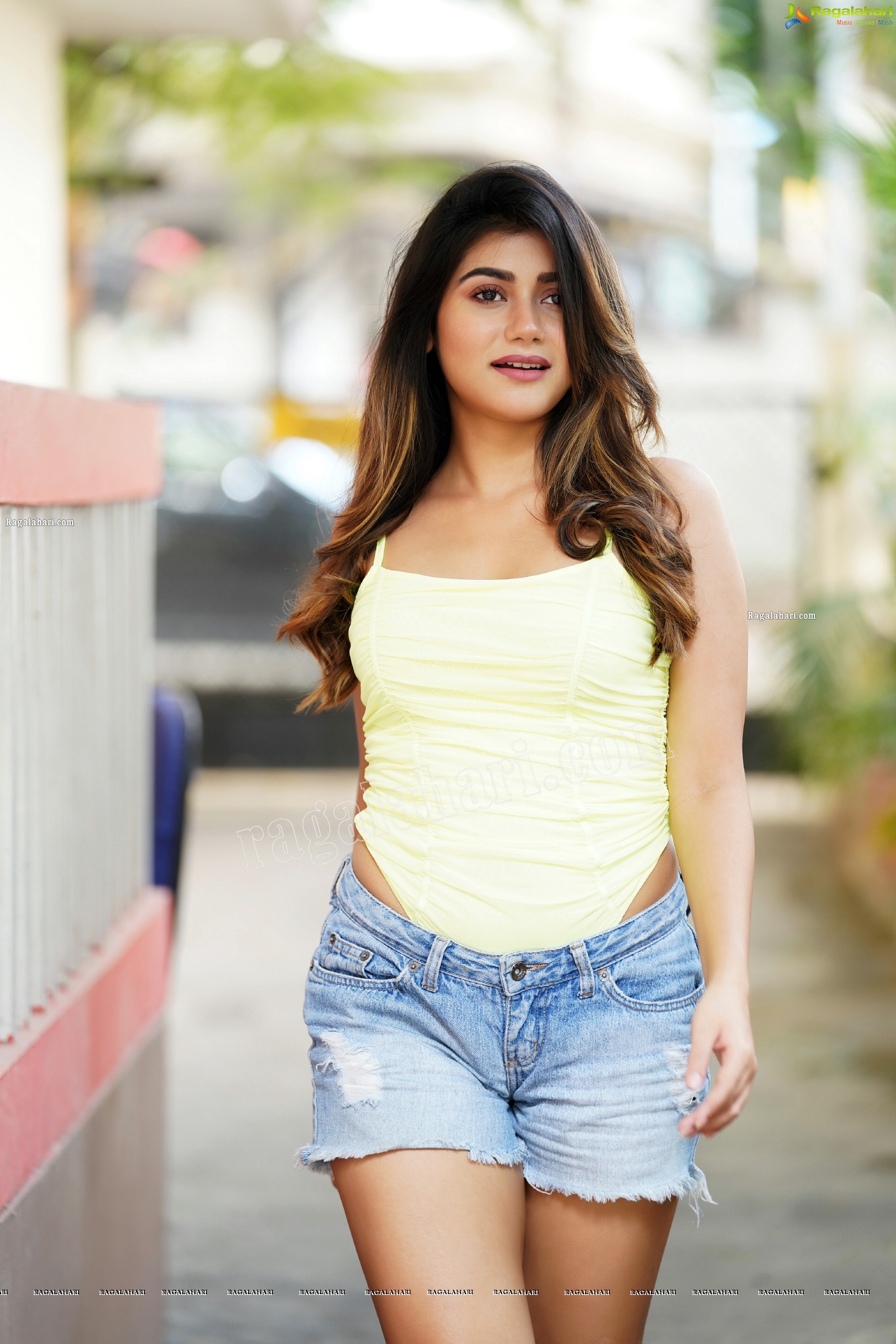 Prantika Das in Yellow Crop Top and Denim Shorts, Exclusive Photoshoot